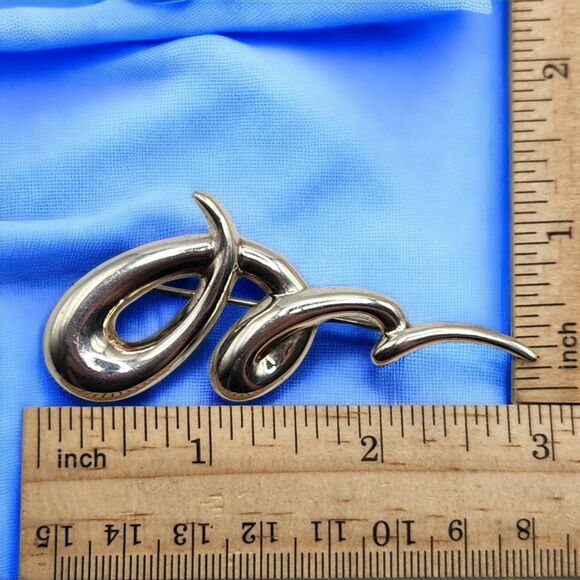 Vintage Modernist Sterling Silver 3" Brooch Pin Scribble Swirl 925 CNA Thailand - Picture 5 of 5
